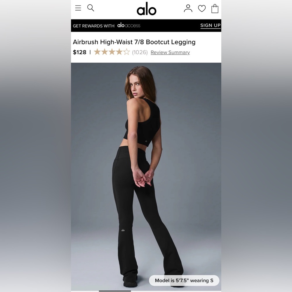 Alo Yoga Airbrush High-Waist 7/8 Bootcut Legging in Black - Workout Athleisure